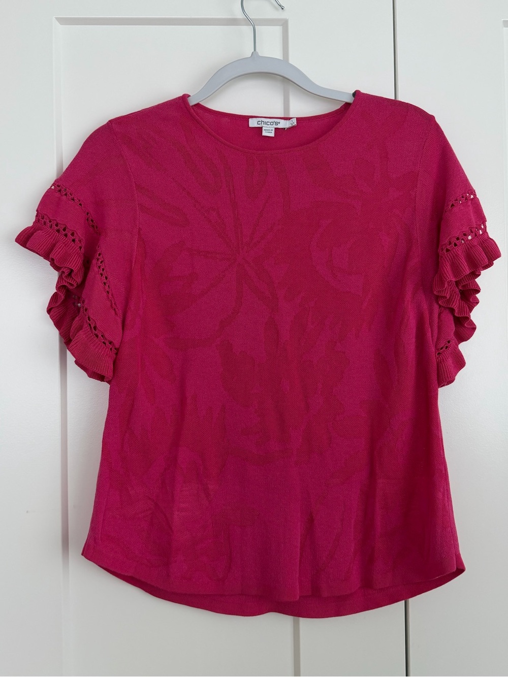 Chico’s Hot Pink Ruffle Sleeve Knit Top